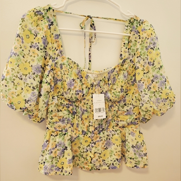 ASTR THE LABEL | FREE PEOPLE CLAIRMONT BUSTER PUFF SLEEVE TOP SIZE MEDIUM FLORAL - Picture 2 of 7